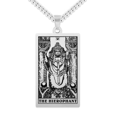 Tarot Ketting V: De Hogepriester / The Hierophant - Zilverkleurig Stainless Steel - Grote Arcana uit Rider-Waite Geïnspireerd - 60cm - Pax Amare
