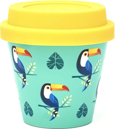 Quy Cup - 90ml Ecologische Reis Beker - Espressobeker “Tucano” met Geel Siliconen deksel