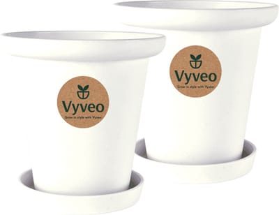 Vyveo - Bloempot Skara met onderzetter - Set van 2 - 13x13 - Wit - Bloempot voor binnen en buiten - Lichtgewicht - Breukbestendig - Vorstbestendig - UV-bestendig