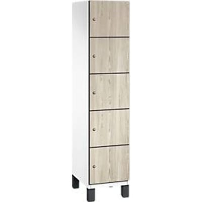 C+P Cambio lockerkast, 1 vak, 5 vakken, op poten, B 400 x D 525 x H 1980 mm, verkeerswit / essenhout decor