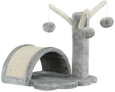 REDOM - Kattenkrabpaal - pluche - met huisje - L38 x W38 x H40 cm LIGHT GREY