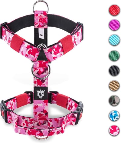 Stunq® Tactisch hondentuigje met handgreep, 3,3 cm breed, militaire kwaliteit, dik gevoerd en robuust, snelsluiting, geschikt voor kleine tot middelgrote honden (Camo Pink-S)