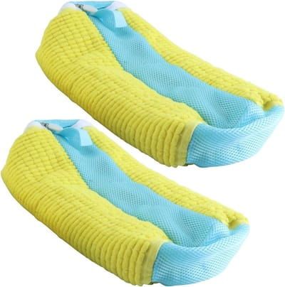 Schoenenwasmachinezakken voor droger en wasmachine - 2 stuks - zachte vezels - 360° reiniging - herbruikbare waszak voor sneakers en tennisschoenen (geel)