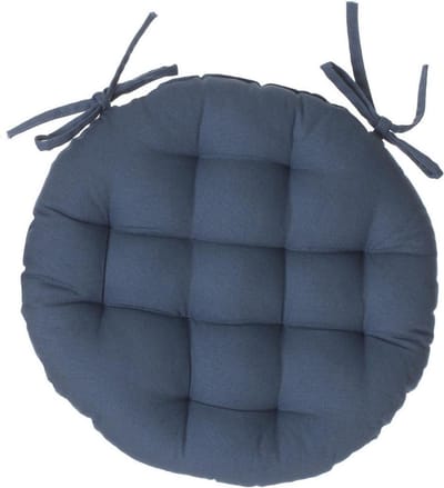 Atmosphera DELUXE stoelkussen rond blauw - ronde stoelkussens - D38 cm - Met 2 lintjes