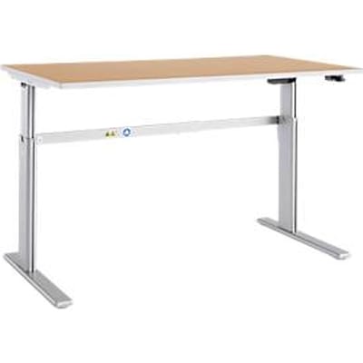 Schäfer Shop  Select Bureautafel Moxxo IQ, elektrisch in hoogte verstelbaar, rechthoek, C-poot, B 1600 x D 800 x H 725-1185 mm, beukenpatroon/blank aluminium