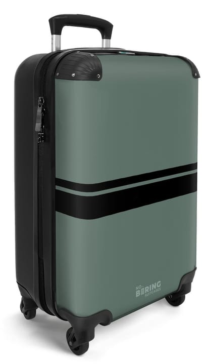 NoBoringSuitcases.com® - Handbagage koffer lichtgewicht - Reiskoffer trolley - Groen met dubbele horizontale streep - Reis rolkoffer met wieltjes - Cabin koffertje klein - Carryon valies - Harde bagagekoffer - Past binnen 55x40x20 en 55x35x25