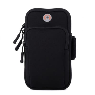 Zwart sport armband telefoon hoesje dames heren – hardloop arm band telefoon houder met rits vak en kabel opening – sport armband met opbergvakken voor smartphone geschikt voor hardlopen fitness wandelen fietsen