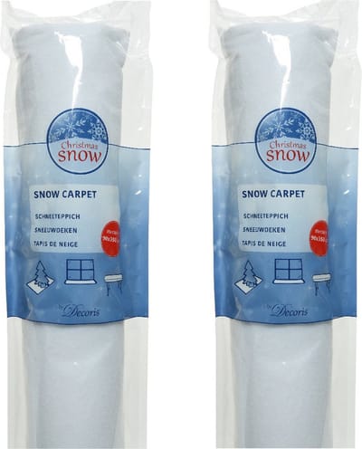 Decoris Sneeuwdeken - 2x stuks - op rol - wit - 350 x 90 x 0,2 cm - sneeuwtapijt - sneeuw achtergrond - ondergrond