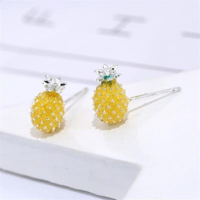 Nouvelle Mode Créative Fruit Personnalité Bijoux Argent Sterling 925 Adorable Doux Mignon Ananas Cristal Femmes Boucles d'Oreilles Puces Se578 yellow