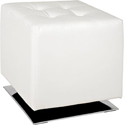 Poef – Wit kunstleer met chroom voet – Draaibare vierkante hocker – 40 cm hoog, 40 cm breed, 40 cm diep