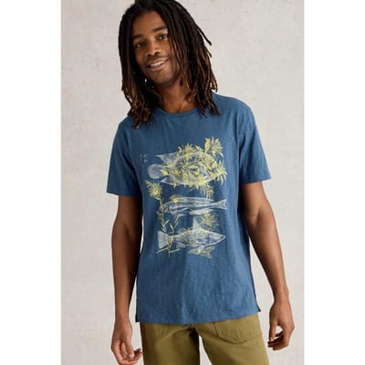 White Stuff Three Fishes Graphic Tee Blue Print Taglia: S | T-shirt stampate Outlet | Uomo | Blu