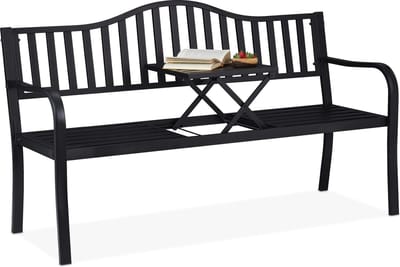 tuinbank met tafeltje - 89 x 150 x 58,5 cm - 2 tot 3 personen - metaal - zwart