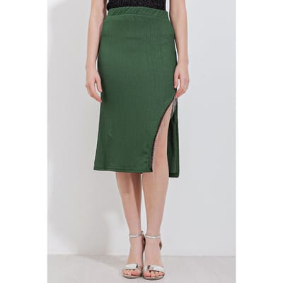 Textured Midi Rok met Kettendetail