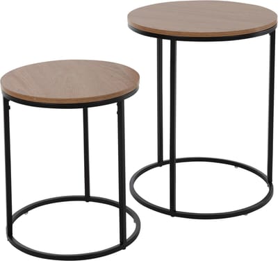 In & Out Deco Bijzettafel- Salontafel - Set - Rond - Hout - Grote Tafel 50x40cm - Kleine Tafel 34x40cm