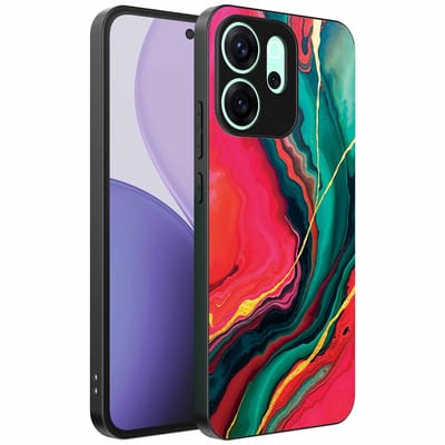 Geschikt voor Oppo Reno 14 F Telefoonhoesje met Rood Groen Marmer Opdruk - TPU Backcover Case Red Green Marble Design - Smartphonica geschikt voor Oppo Reno 14 F