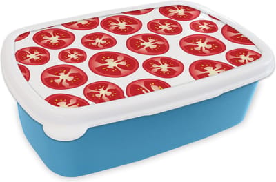 Broodtrommel Blauw - Lunchbox - Brooddoos - Tomaat - Patroon - Fruit - Groente - 18x12x6 cm - Kinderen - Jongen