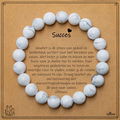 Bixorp Howliet Armband op Cadeau Kaartje - Succes - 8mm / 18cm Edelsteen Kralenarmband - Inclusief Cadeau Envelop