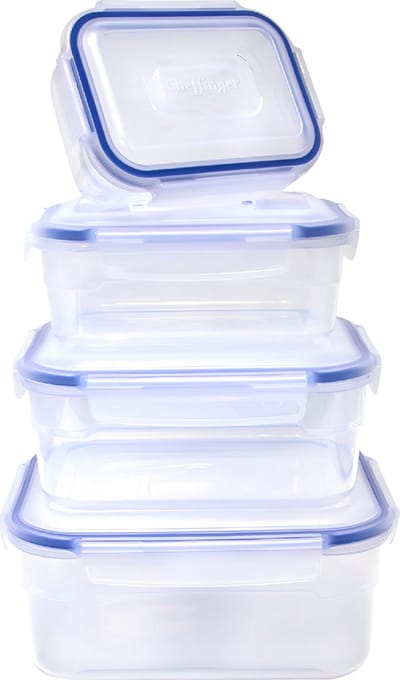 Cheffinger, Set van 4 compacte stapelbare opbergdozen, Transparant