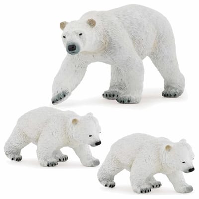 Plastic speelgoed figuren ijsbeer en 2x stuks baby/kinderen 14 en 8 cm - Pooldieren familie setje ijsberen