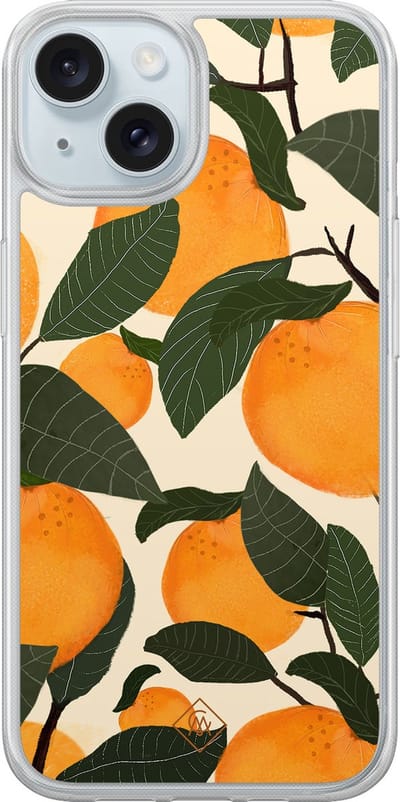 Casimoda® hoesje - Geschikt voor iPhone 15 - Oranges - 2-in-1 case - Schokbestendig - Natuur - Verhoogde randen - Multi, Transparant
