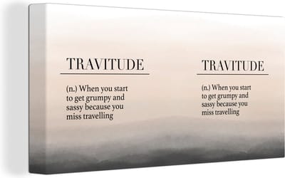 Canvas Schilderij Spreuken - Quotes - When you start to get grumpy and sassy because you miss travelling - Travitude - 40x20 cm - Wanddecoratie
