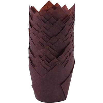 150 Stuks Mini Bakvormpjes Tulp Bakvormpjes Cupcake Voeringen Muffin Voeringen voor Bruiloft Verjaardag donkerbruine kleur