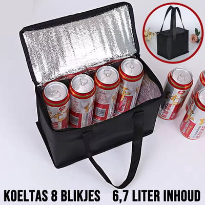 Opvouwbare Draagbare Koeltas 6.7 liter – Thermische Isolatie Koeltas voor 8 Blikjes Zwart