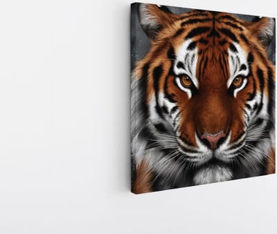 Saammp Canvas Schilderij - Tijger Portret - Abstract - Natuur - Dieren - 20x20 - Foto op canvas - Wanddecoratie - muurdecoratie Woonkamer - Slaapkamer decoratie - Canvas Print