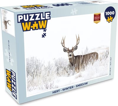 Puzzel Hert - Winter - Sneeuw - Dieren - Seizoenen - Wit - Legpuzzel - Puzzel 1000 stukjes volwassenen