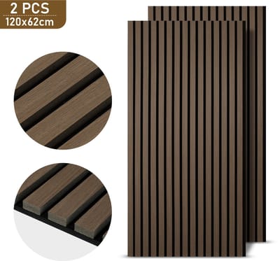 Akoestische panelen 2x Geluidsabsorberend paneel Geluidsdemping 120x60x2.1cm Akoestisch Wandpaneel Walnoot