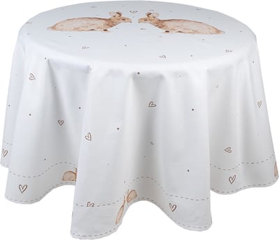 Clayre & Eef Tafelkleed Ø 170 cm Wit Bruin Katoen Konijn
