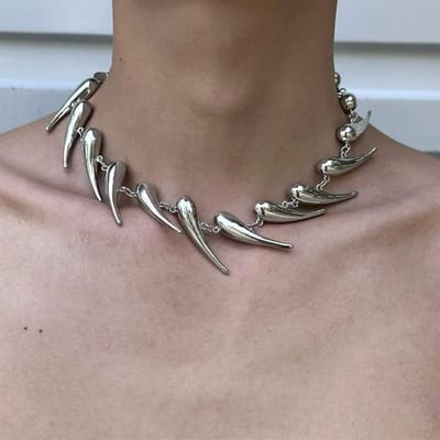 Punk Hip Hop Kleur Klinknagel Ketting Choker Ketting Voor Mannen Vrouwen Overdreven Metaal Waterdruppel Doorn Korte Kettingen Sieraden gray