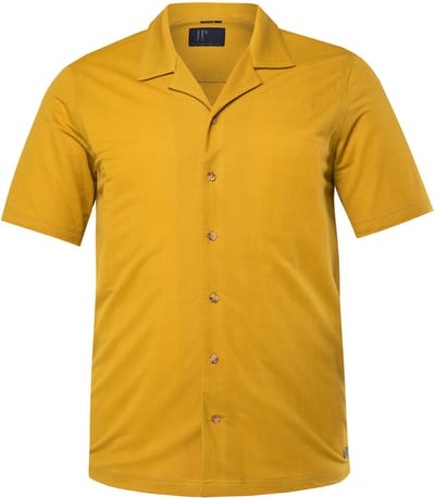 JP 1880 - Heren - overhemd FLEXNAMIC® korte mouwen Cubaanse kraag zijden look - Lichte hazelnoot - Maat 5XL