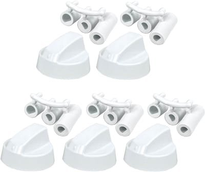 Universele knoppenset voor gaskookplaat - wit - | Set van 5 stuks | Kunststof knoppen met universele bevestigingsadapters | Past op de asjes van meest voorkomende gaskookplaten | Multaparts® huismerk