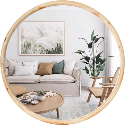 Ronde Houten Wandspiegel 60 cm - Rustiek & Boerderij Stijl Decoratie voor Woonkamer of Hal