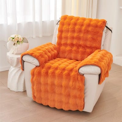 Housse de Canapé Inclinable 1 Place Épaissie en Peluche de Lapin Housse de Fauteuil Antidérapante Housse de Canapé Simple Douce Tapis de Canapé Relax Inclinables 1 Seat orange