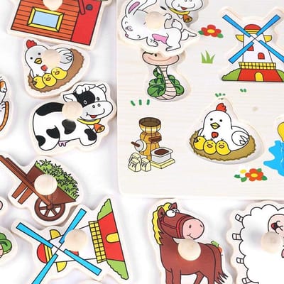 Houten Puzzel - Cognitief Speelgoed - Kinderen Leren - Comfortabele Handgrepen - 30 x 23 cm - Multicolor
