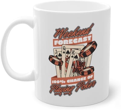 Koffiemok - Pokermok - Thema Ontbijt - Dubbelzijdig Bedrukt - 330 ml - Wit