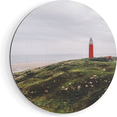 Artaza Dibond Muurcirkel Vuurtoren Texel - Ø 40 cm - Klein - Wandcirkel - Rond Schilderij - Voor Binnen en Buiten