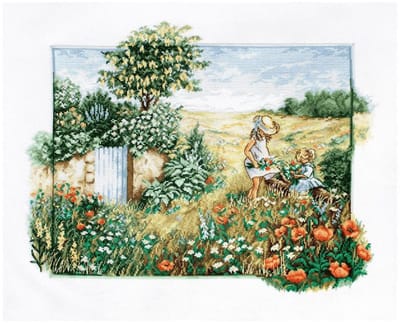 Luca-s Borduurpakket Landscape with poppies - landschap met bloemen om te borduren bu4013