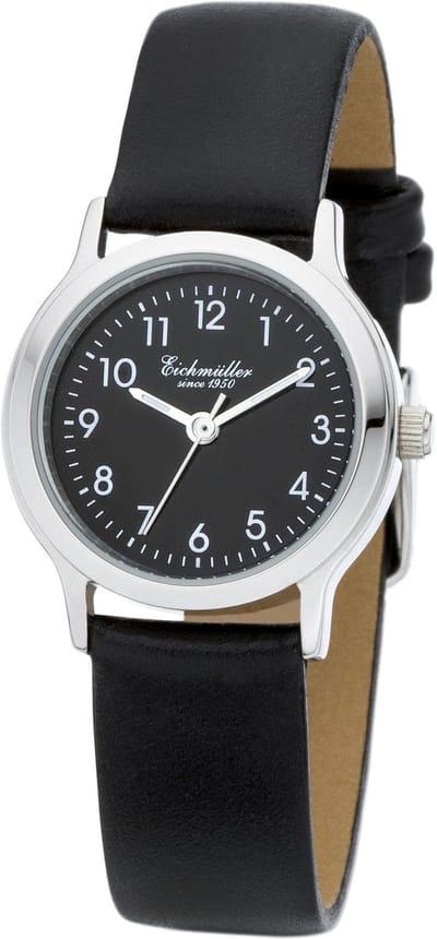 Eichmüller Klassiek Dameshorloge - Edelstaal - Zwarte Horlogeband - Zwarte Wijzerplaat - Quartz Uurwerk - 26 mm