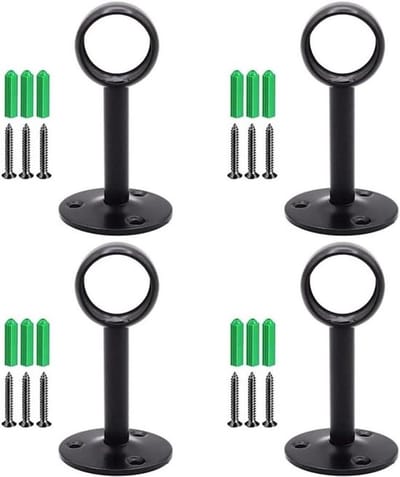 Kledingstanghouders - 4 Stuks Steunbeugels voor Gordijnen Met Schroeven en Expansiebuizen - Geschikt voor 25 mm Stangen - Zwart