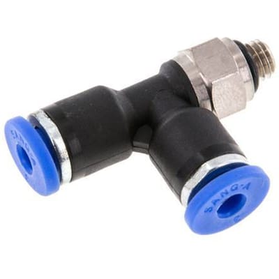 3mm x M 5 rechte hoek T-stuk Messing/PA 66 Insteekfitting Buitendraad Draaibaar NBR [2 Stuks]