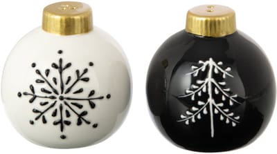 J-Line peper en zoutmolen set Kerstmis Bal Rond Dolomiet - keramiek - zwart/wit - 2 stuls