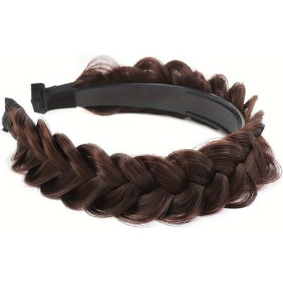 Enkelstuk Gevlochten Pruik Hoofdband met Tanden Antislip Visgraat Knoop Haar, Mat Hoge Temperatuur voor het Vastzetten van Pruiken HU voor Theater, Kostuums, Dagelijks black