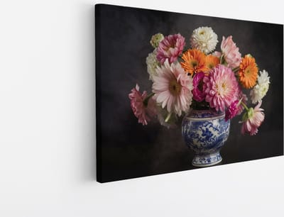 Saammp Canvas Schilderij - Kleurrijke Bloemen in mooie vaas - Natuur - 30x20 - Foto op canvas - Wanddecoratie - Muurdecoratie Woonkamer - Kantoor Decoratie