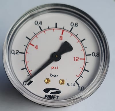 K&W Manometer 63 mm diameter 0-1 bar met 1/4" achter aansluiting geschikt voor luchtdruk