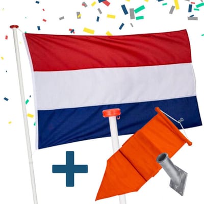 Complete Vlaggenset - Nederlandse Vlag 100x150cm - Oranje Wimpel - Vlaggenstok & Houder
