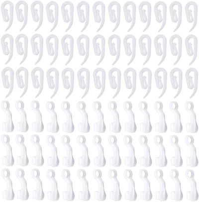 Dailygoods- Gordijnhaken 100 Stuks - Witte Kunststof - Gordijnglijders - Plooihaken - Gordijnringen - Universele Maat 2,8 x 1,2 cm - Gordijnaccessoires