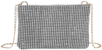 Dailygoody - Glanzende avondclutch - Dames handtas - Sprankelend ontwerp - Zilver - Crossbody tas - Voor bal en feest - Stijlvolle afwerking